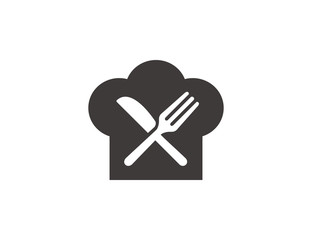 Fork, knife, chef cap icon vector