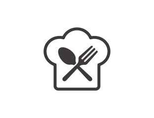 Spoon, fork, and chef cap icon vector