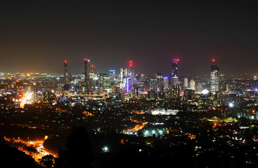 City buildings with lighting at night, Brisbane city.