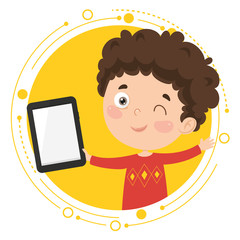 Vector Illustration Of Kid Using Tablet Pc