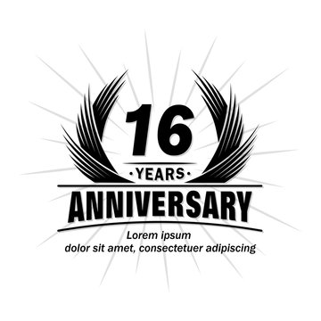 16 years design template. Anniversary vector and illustration template.