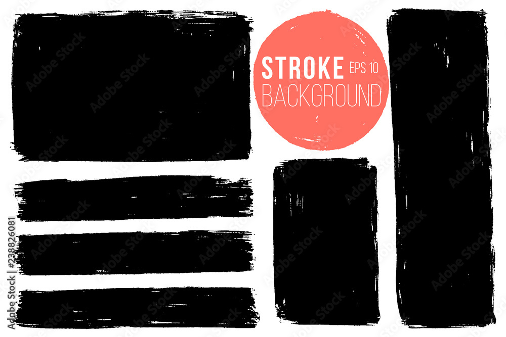 Poster vector set of big hand drawn brush strokes, stains for backdrops. monochrome design elements set. on