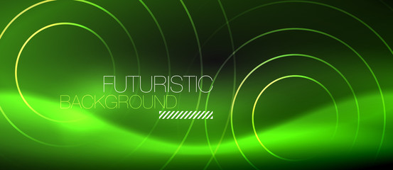 Dark abstract background with glowing neon circles