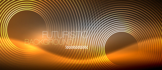 Neon circles abstract background, shiny lines