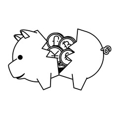 piggy savings with set of commercial coins