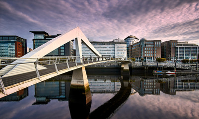 The tradeston bridge over the river clyde in Glasgow, Scotland.