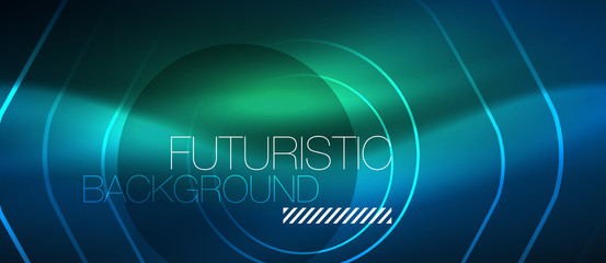 Neon glowing lines, magic energy space blue light concept, abstract background wallpaper design