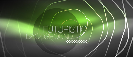Black and glowing color lines neon design, magin techno template background