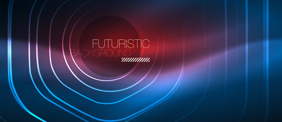 Neon glowing lines, magic energy space blue light concept, abstract background wallpaper design