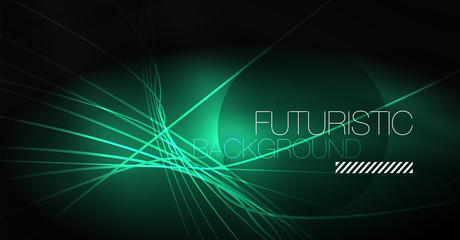 Digital technology abstract background - neon geometric design. Abstract glowing lines. Colorful techno background. Futuristic shape.