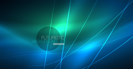 Neon glowing magic background, neon banner, night sky wallpaper. Magic light effect. Christmas abstract pattern.