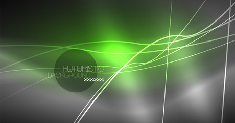 Digital technology abstract background - neon geometric design. Abstract glowing lines. Colorful techno background. Futuristic shape.