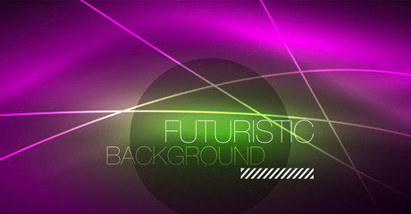 Neon glowing magic background, neon banner, night sky wallpaper. Magic light effect. Christmas abstract pattern.