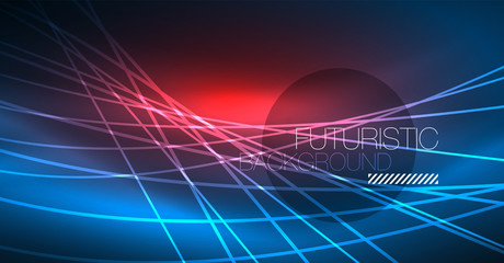 Neon glowing magic background, neon banner, night sky wallpaper. Magic light effect. Christmas abstract pattern.