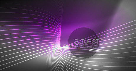 Digital technology abstract background - neon geometric design. Abstract glowing lines. Colorful techno background. Futuristic shape.