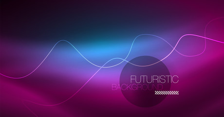 Abstract shiny glowinng color wave design element on dark background - science or technology concept