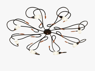 Round chandelier with golden leaves on white background 3d rendering