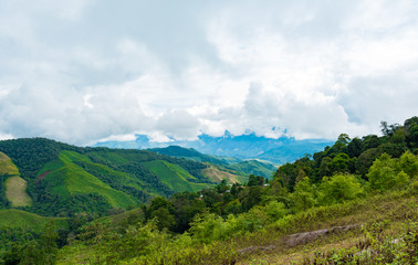 View of the mountain range and sea of mist in the morning