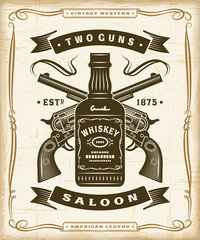 Vintage Western Saloon Label Graphics. Editable EPS10 vector illustration in woodcut style.