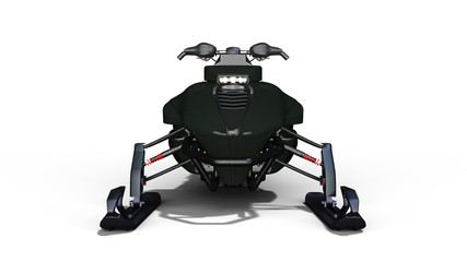 Snowmobile, motor sled vehicle, snow jet ski isolated on white background, front view, 3D rendering