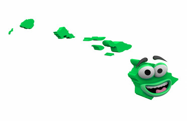 Hawaii State Map Eyes Mouth Funny Cartoon Face 3d Illustration