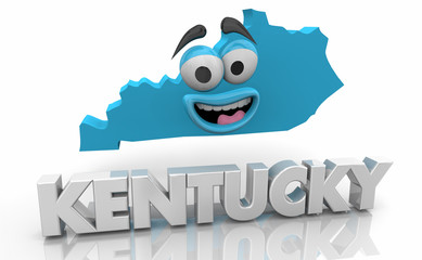 Kentucky KY State Map Cartoon Face Word 3d Illustration