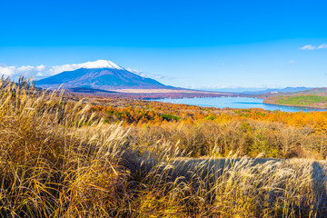 Beautiful fuji mountain in yamanakako or yamanaka lake