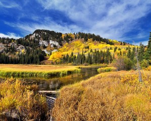 Silver Lake by Solitude and Brighton Ski resort in Big Cottonwood Canyon. Panoramic Views from the...