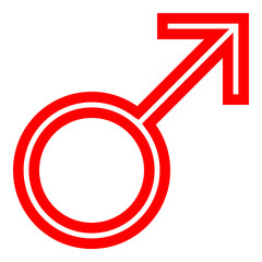 Male symbol icon - red thin outlined, isolated - vector