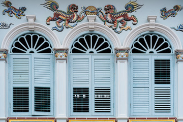 Bright vintage Sino-Portuguese Architecture of many the buildings in Phuket town. 
