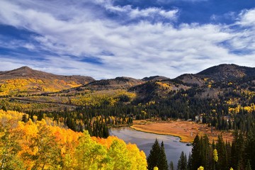 Silver Lake by Solitude and Brighton Ski resort in Big Cottonwood Canyon. Panoramic Views from the...