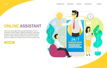 Online assistant landing page website vector template