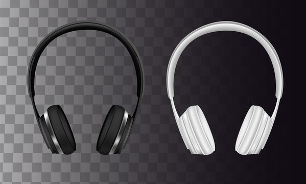 Vector set of wireless black and white headphones