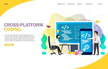 Cross-platform coding landing page website vector template