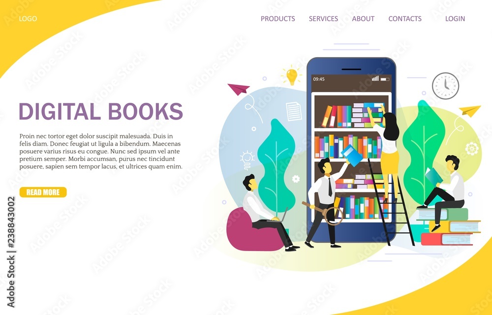 Poster digital books landing page website vector template