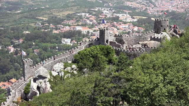 Castle of the Moors, perched on top of the inaccessiblemountains, Sintra. Portugal.