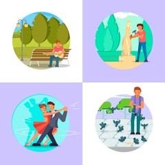 People enjoying their hobbies vector flat illustration