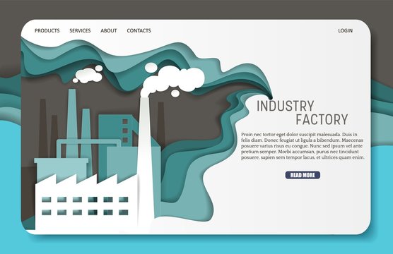 Vector paper cut industrial factory landing page website template