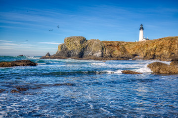 Yaquina Head Lighthouse, Newport, Oregon. The Lighthouse, at 93 feet (28 m) tall, is the tallest...
