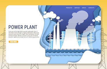 Vector paper cut power plant landing page website template