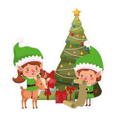 couple of elves with christmas tree