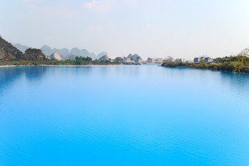 Tuyet Tinh Coc lake , Natural color Crystal Blue lake at Trai Son mountain, Hai phong, Vietnam