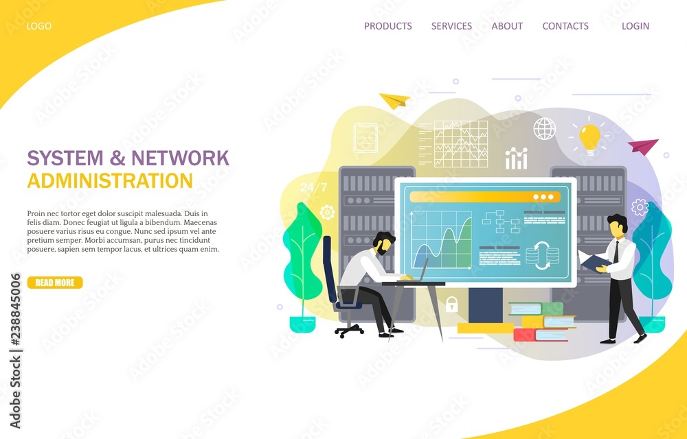 Poster system administrator landing page website vector template