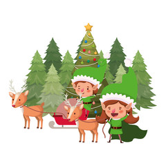 couple of elves with christmas tree