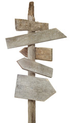 Rough wood signs on post