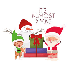 santa claus and elf with snowman avatar character