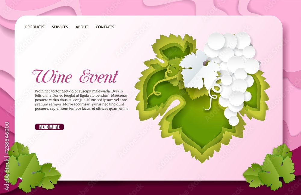 Poster vector paper cut wine event landing page website template