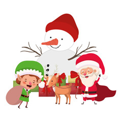 santa claus and elf with snowman avatar character