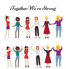 Fototapeta na wymiar Women holding hands together, vector flat illustration