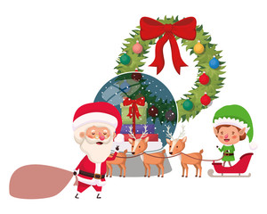 santa claus and elf with crystal ball